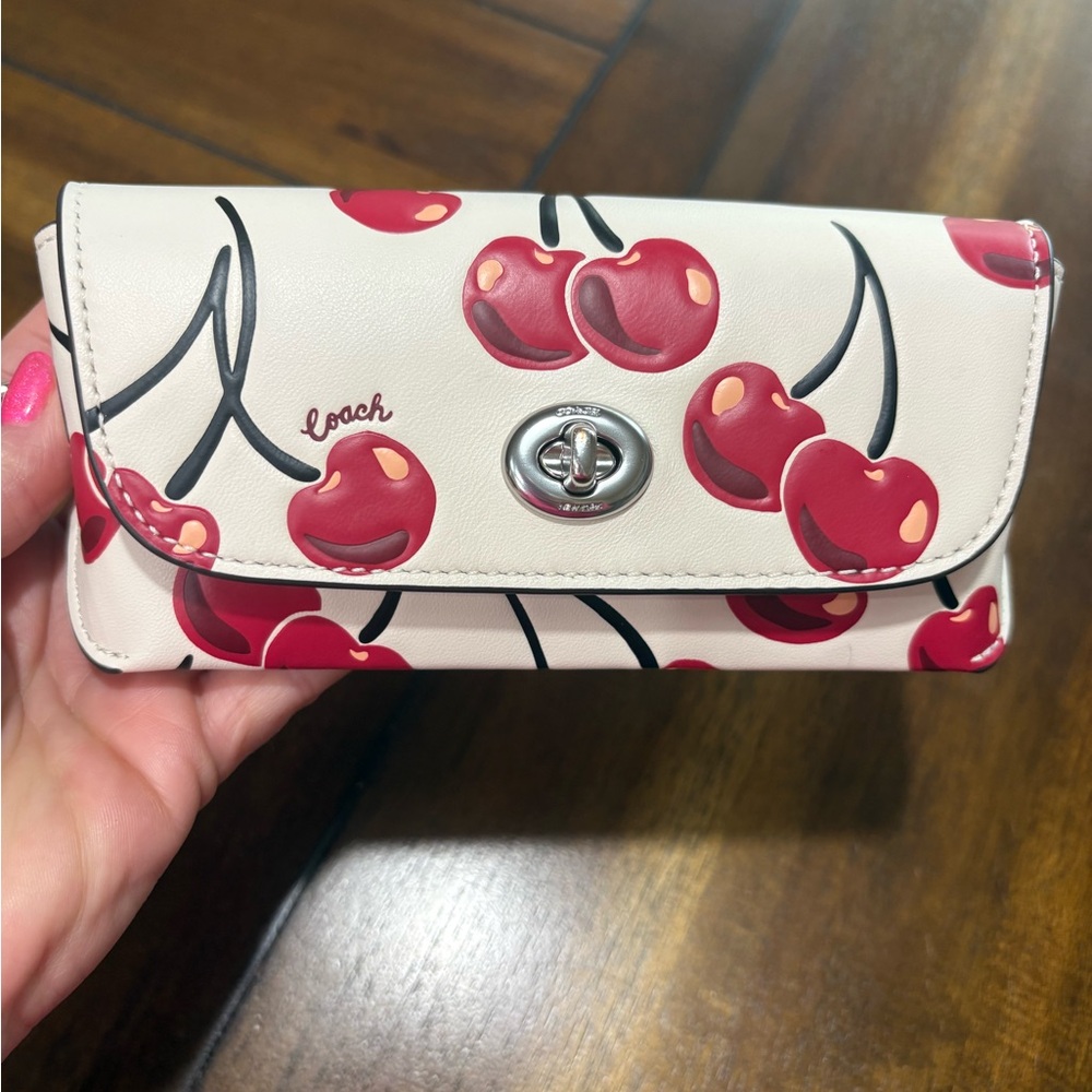 Coach Cherry Print sunglasses case silver hardware